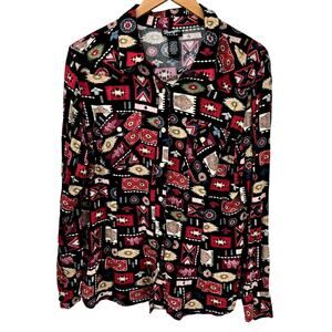 Wrangler Retro Shirt Womens XL Pearl Snap Long Sleeve Southwestern Aztec Blouse